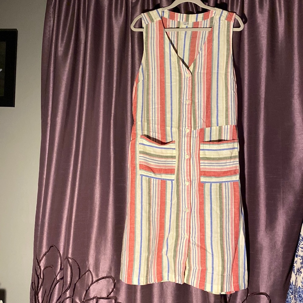 Striped Multi Colored Linen Dress Old Navy